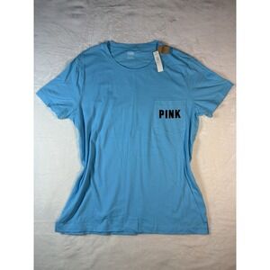 NWT VICTORIAS SECRET PINK CAMPUS SHORT SLEEVE TOP UNDER WATER CLASSIC LOGO LARGE